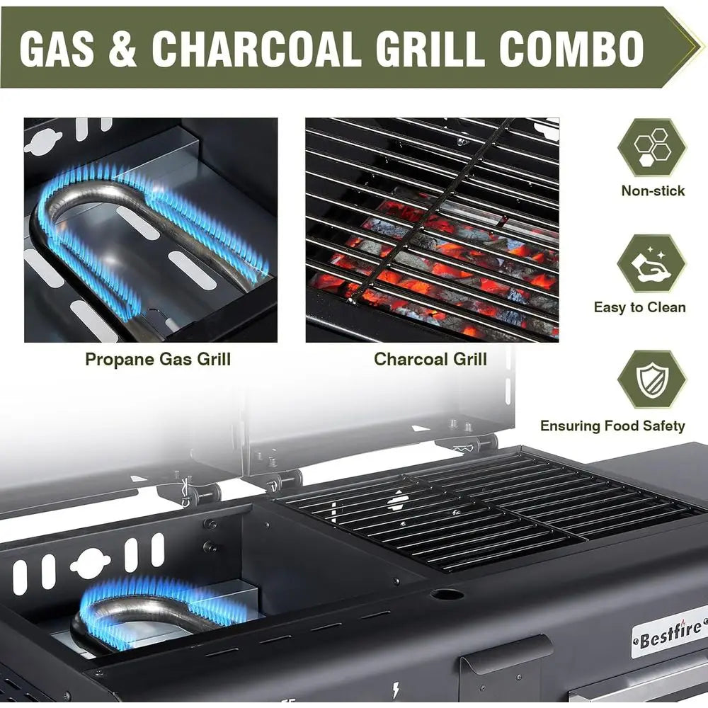 Propane and Charcoal Grill Combo with Dual Lids