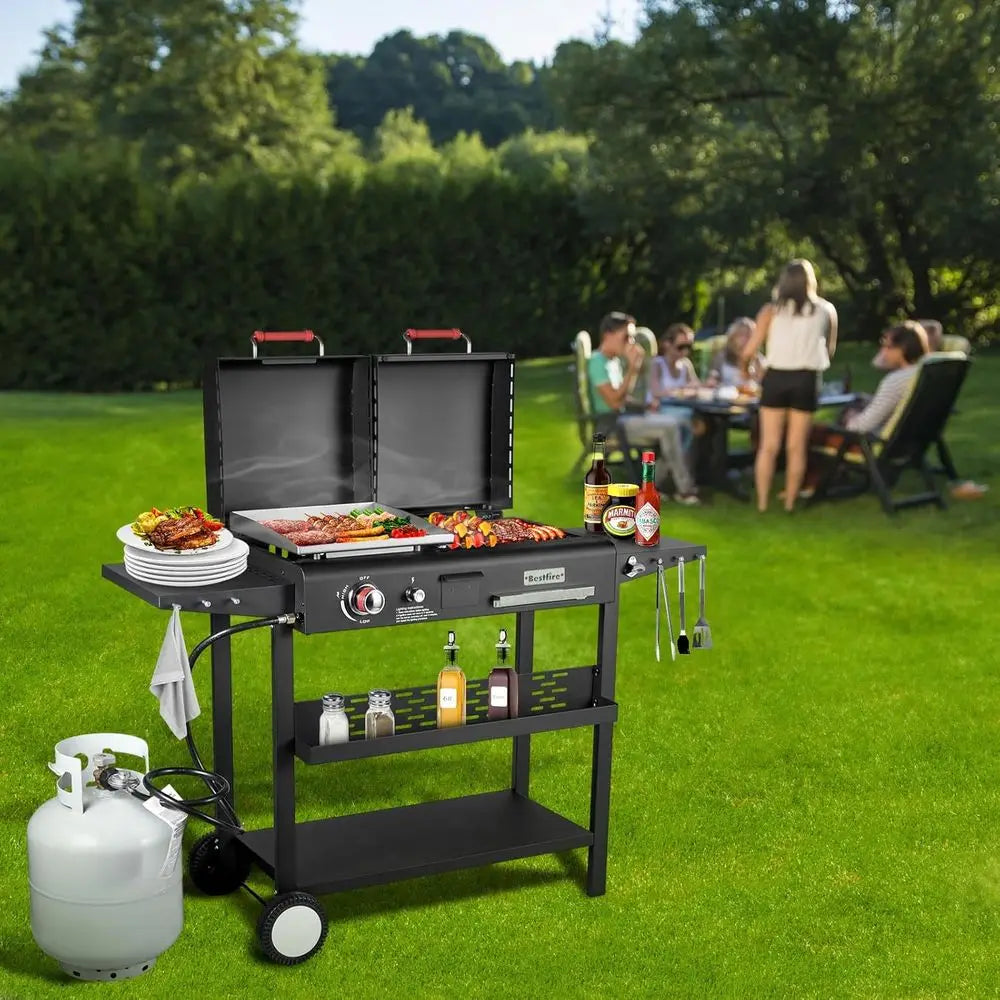 Propane and Charcoal Grill Combo with Dual Lids