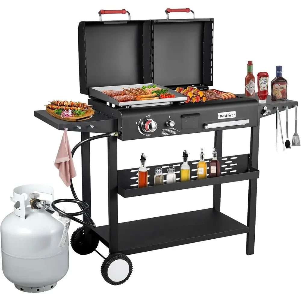 Propane and Charcoal Grill Combo with Dual Lids