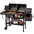 2-Burner Gas & Charcoal Combo Grill with Offset Smoker and Side Burner