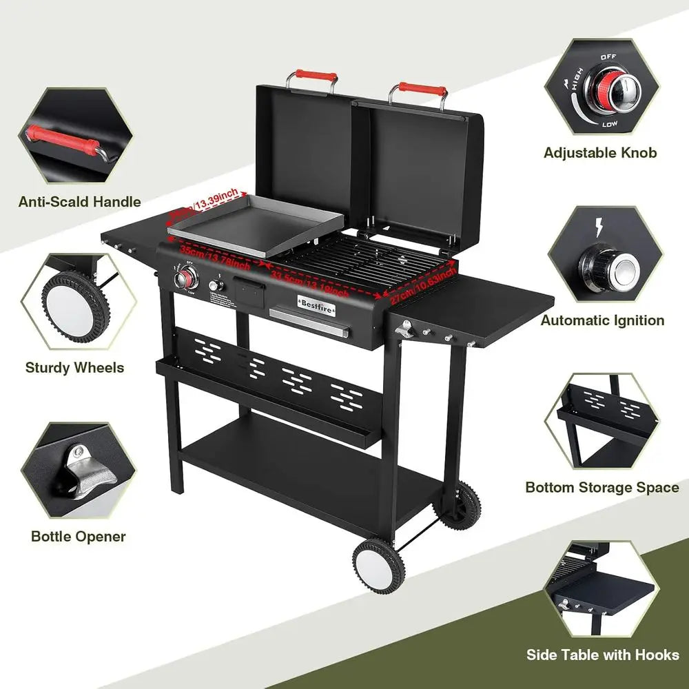 Propane and Charcoal Grill Combo with Dual Lids