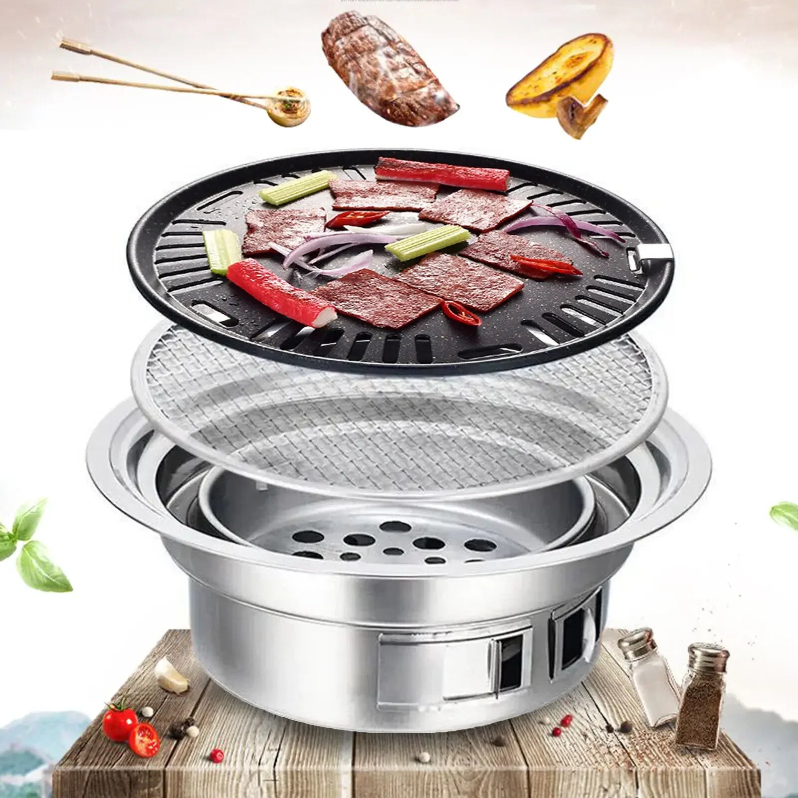 Japanese Korean Stainless Steel BBQ Round Grill