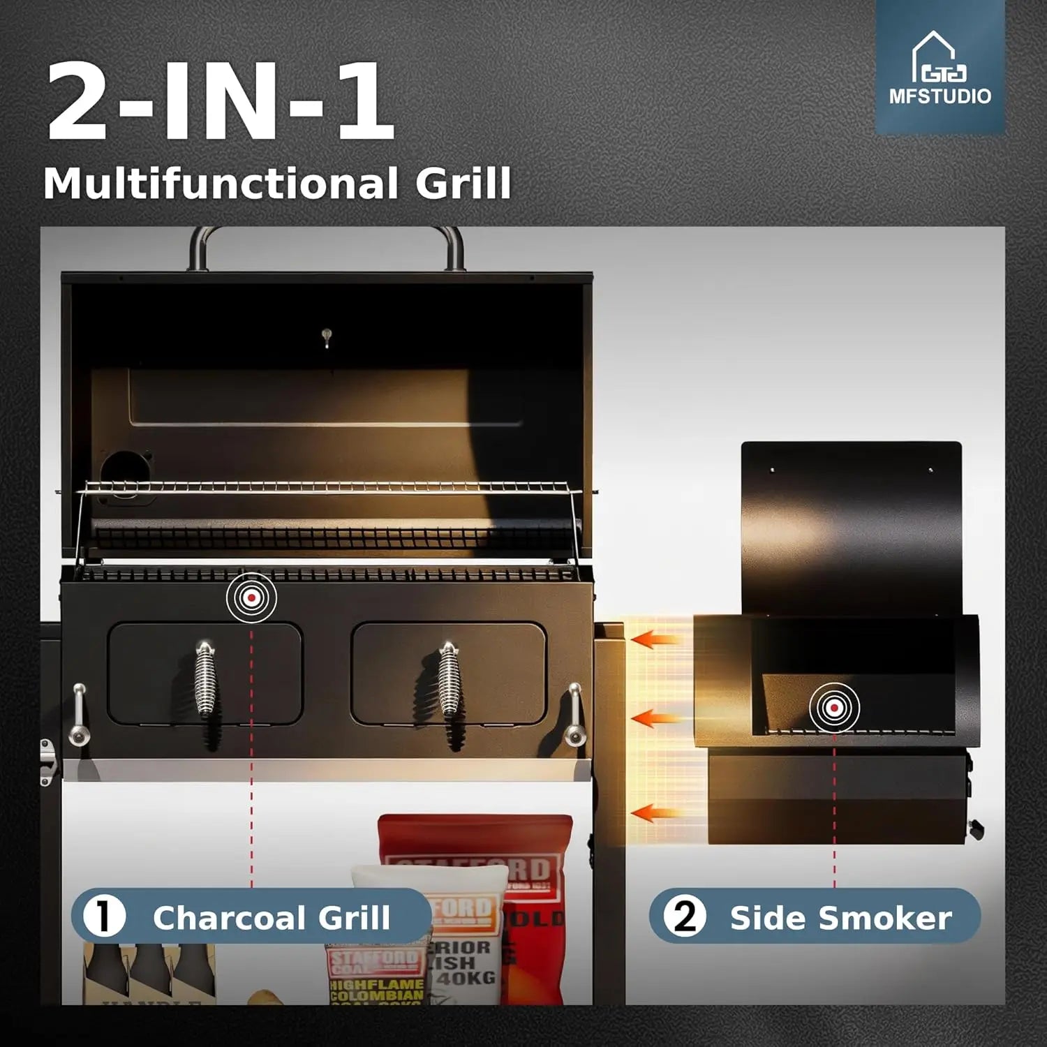 2-in-1 Charcoal Grill & Smoker Combo