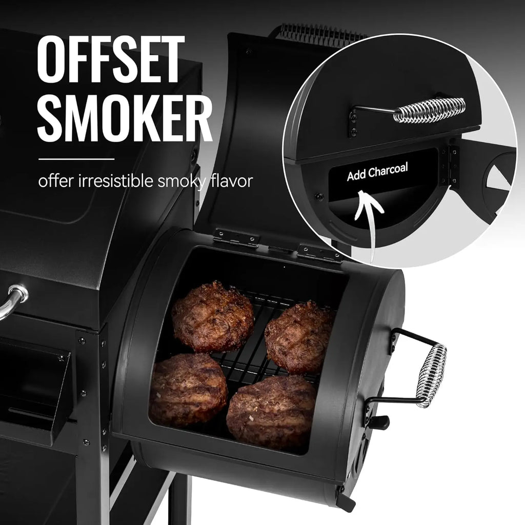 2-Burner Gas & Charcoal Combo Grill with Offset Smoker and Side Burner