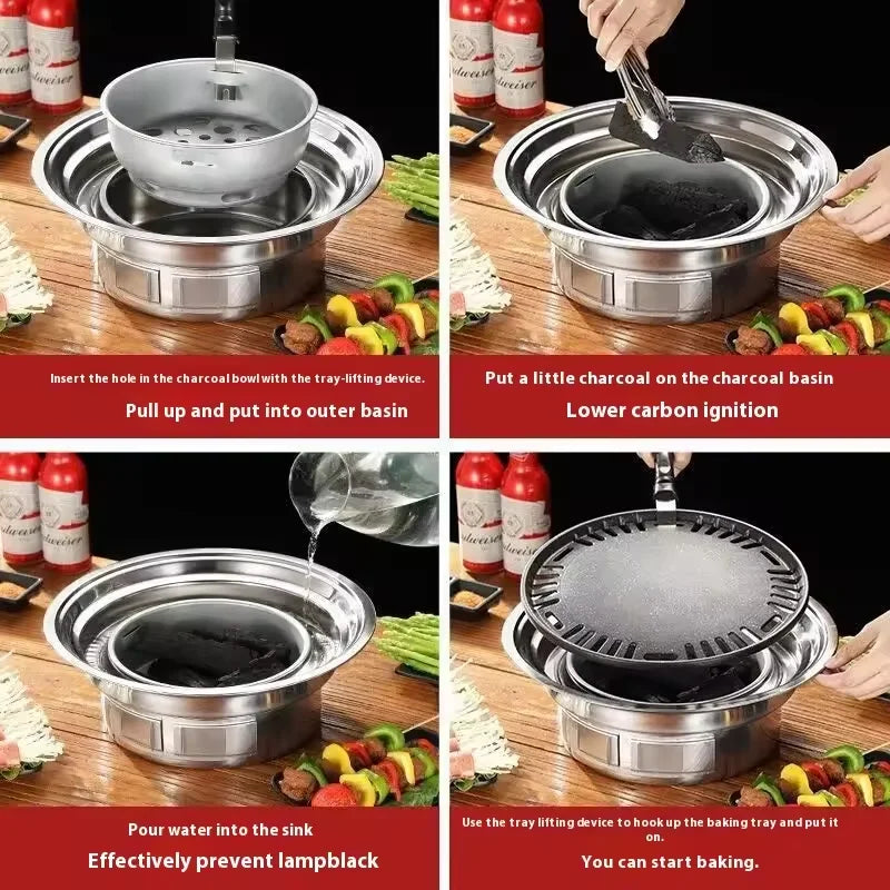 Japanese Korean Stainless Steel BBQ Round Grill