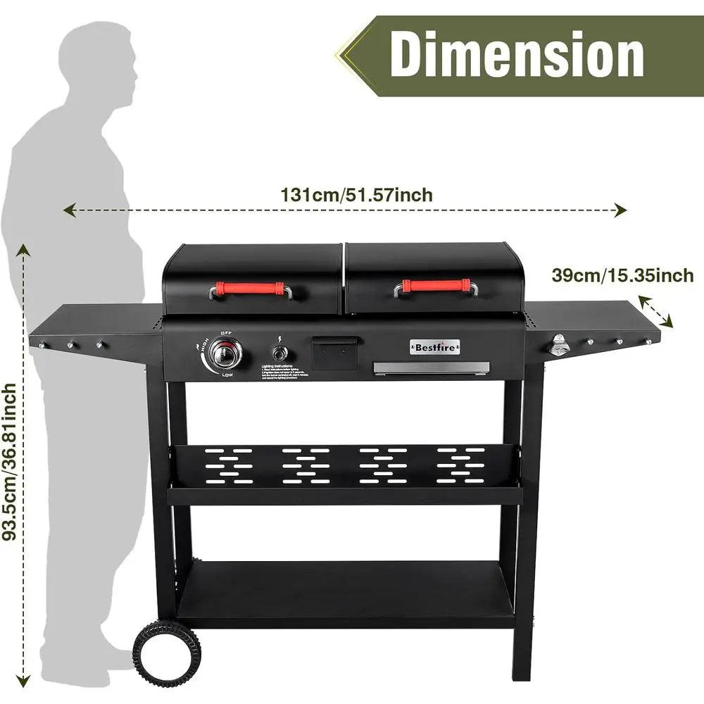 Propane and Charcoal Grill Combo with Dual Lids