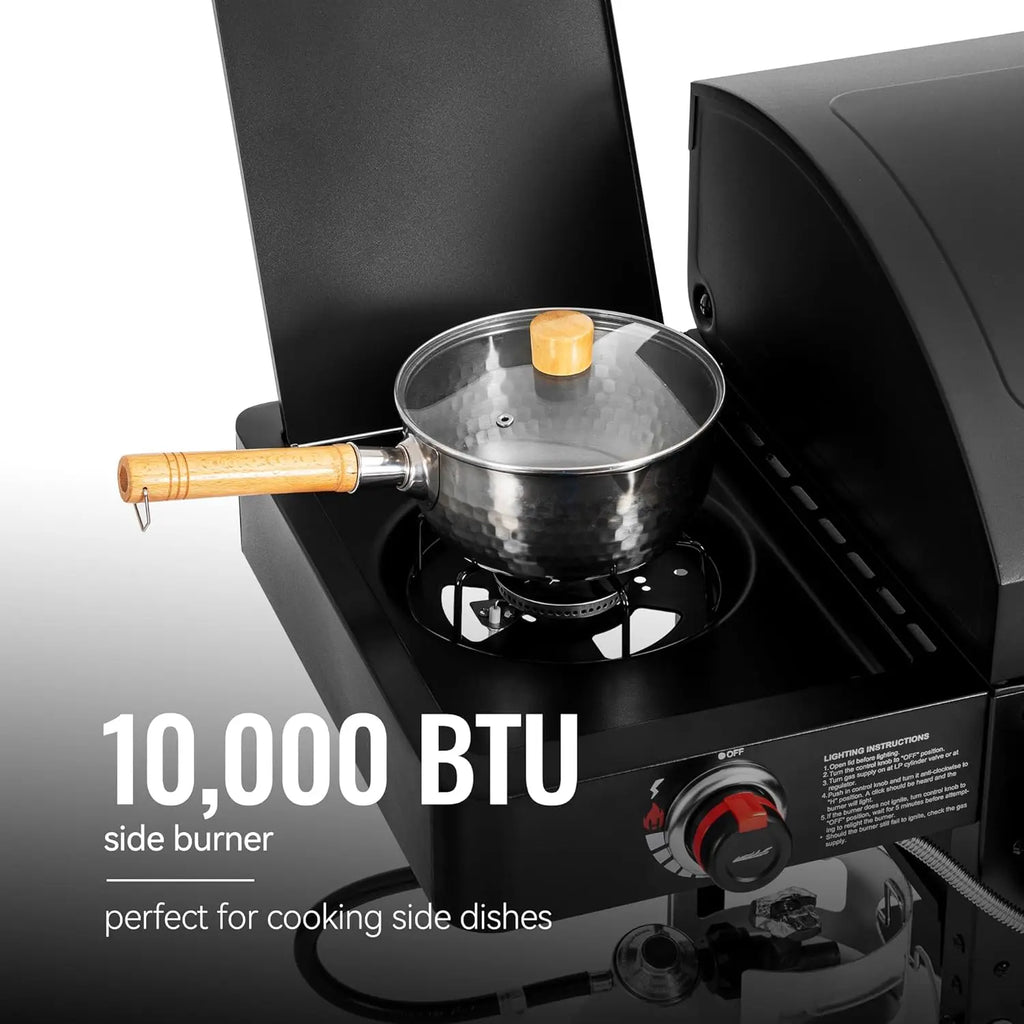 2-Burner Gas & Charcoal Combo Grill with Offset Smoker and Side Burner
