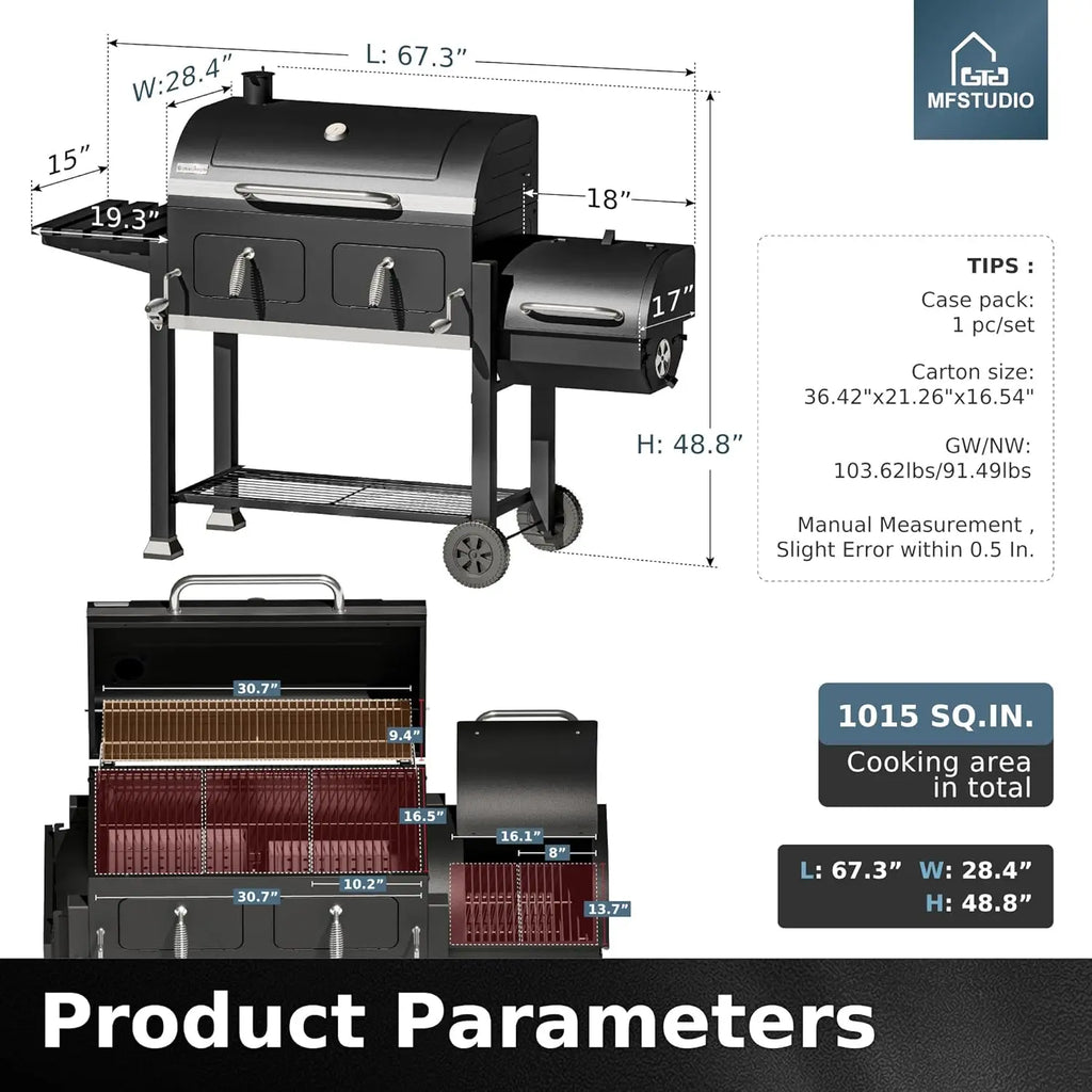 2-in-1 Charcoal Grill & Smoker Combo